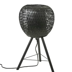 Lampe forme Pomme en bambou ajouré noir et pieds métal D33xH59cm