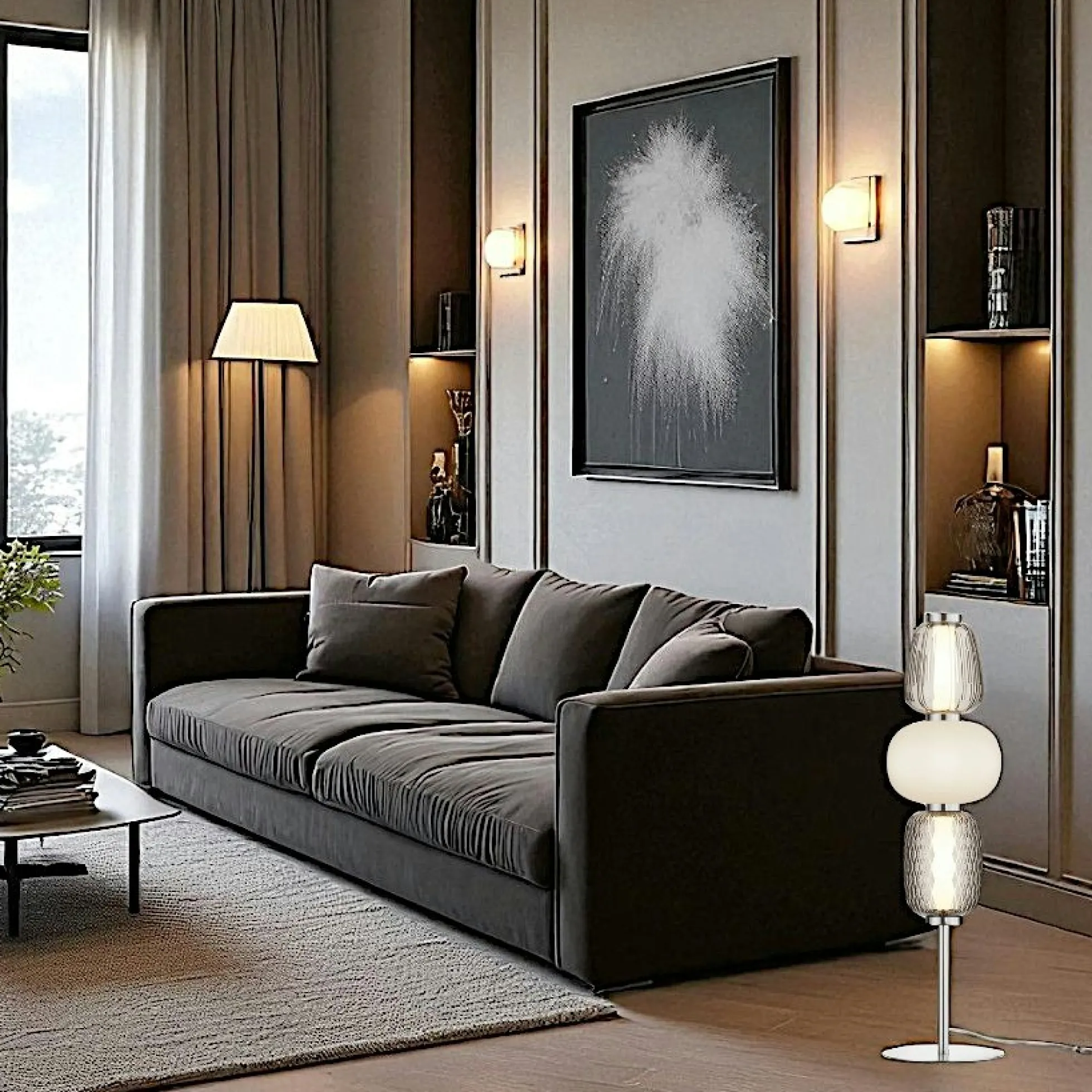 Lampe à poser argent LED – abat‑jour verre bijoux SYCOMORE