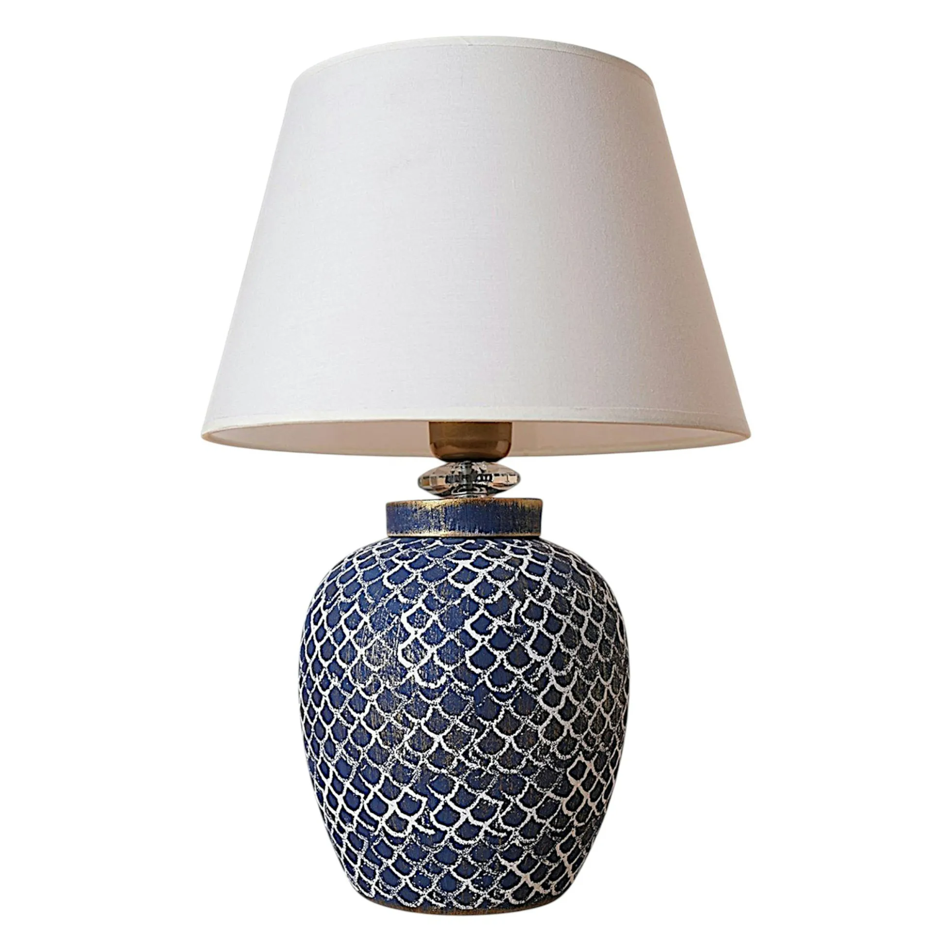 Lampe à poser bord de mer bleue, motif écailles KARS
