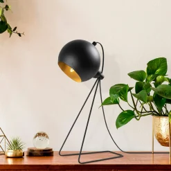 Lampe à poser design noire, abat-jour rond en métal SILE