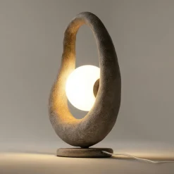 Lampe à poser grise effet béton – globe central LULING