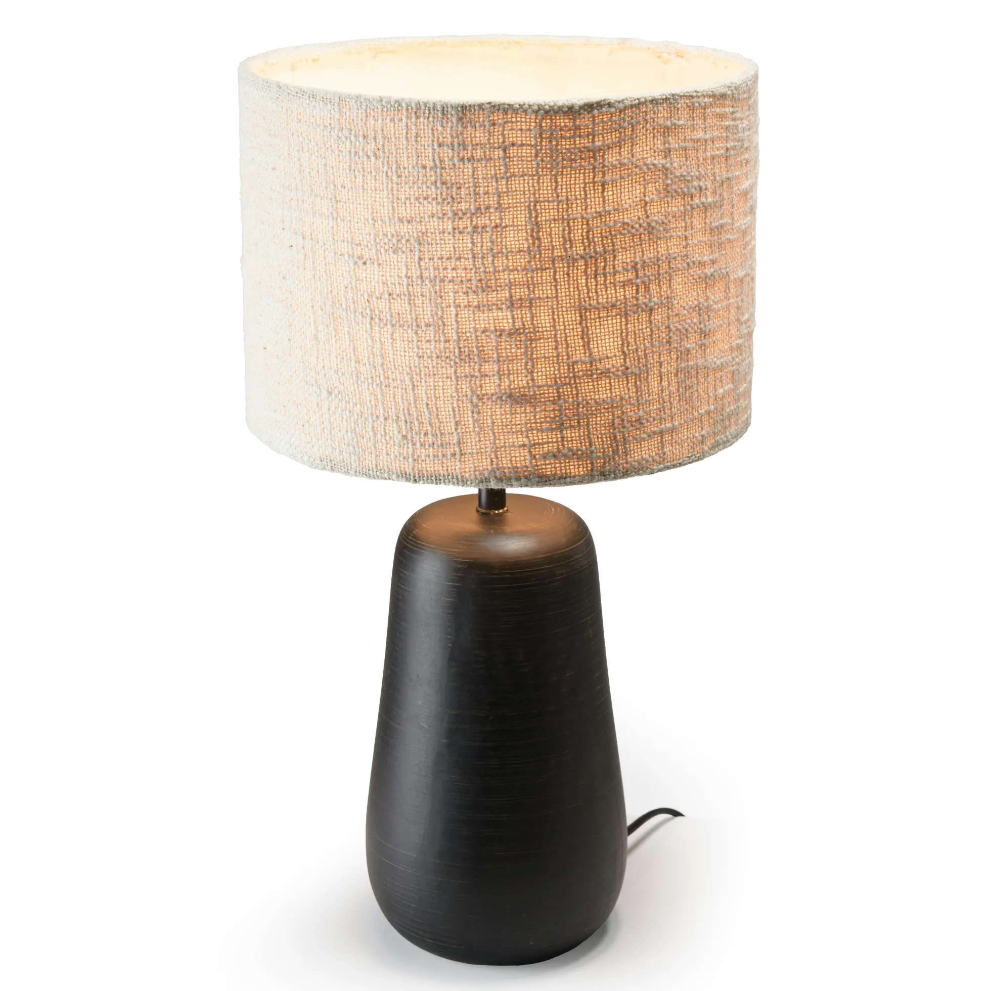 Lampe à poser manguier antique abat-jour en tissu beige TOSCA