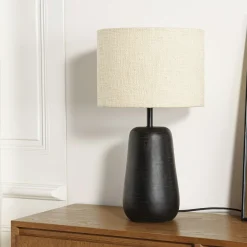 Lampe à poser manguier antique abat-jour en tissu beige TOSCA