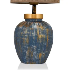 Lampe à poser moderne bleu & or, abat-jour en tissu KARS