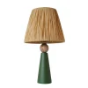 Lampe à poser rustique verte, abat-jour tissu plissé KARS