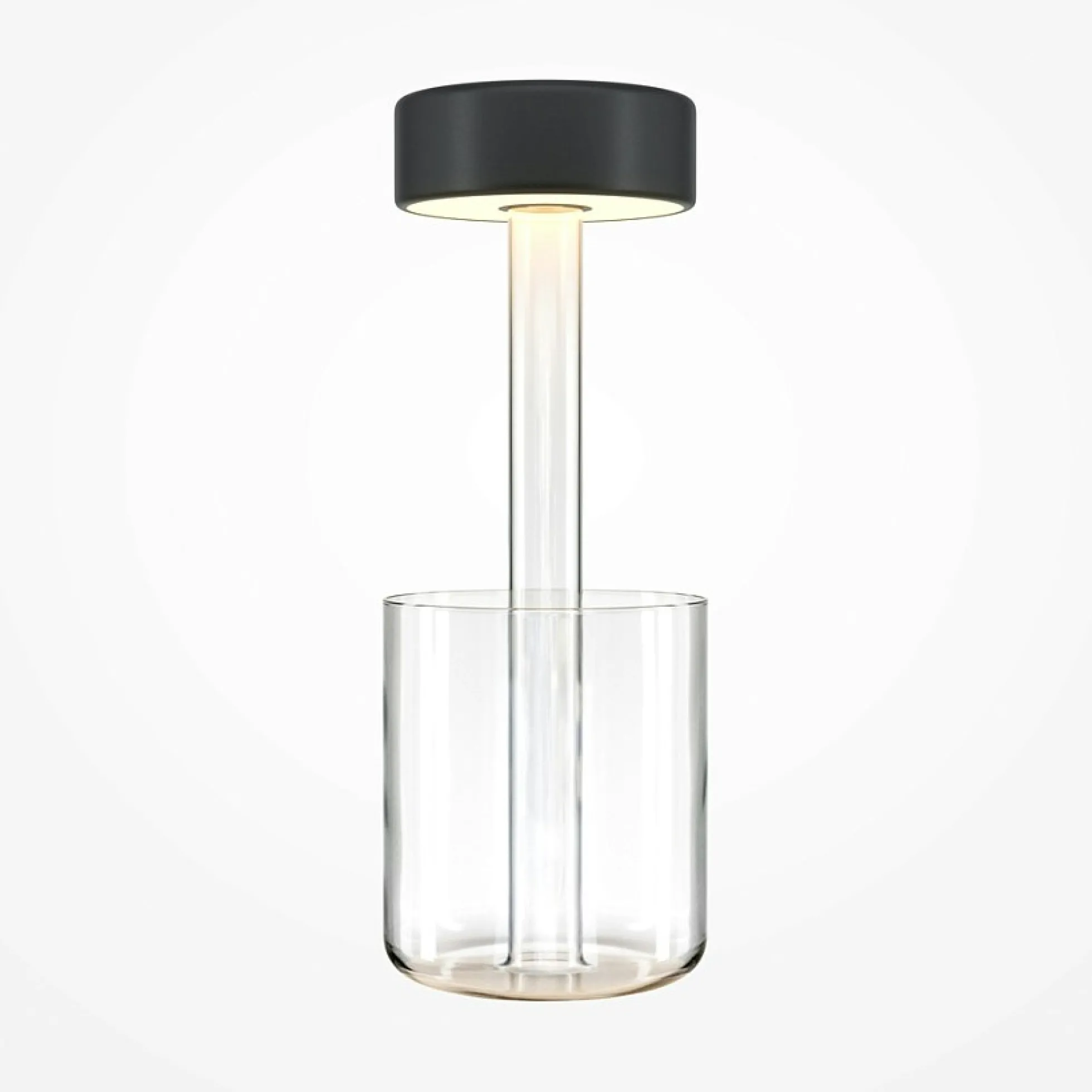 Lampe rechargeable noire avec vase en verre design ALMA
