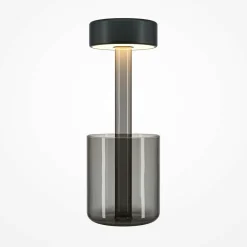Lampe sans fil noire, avec vase en verre fumé ALMA