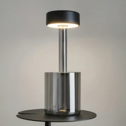 Lampe sans fil noire, avec vase en verre fumé ALMA