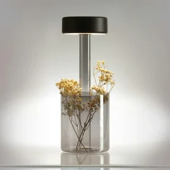 Lampe sans fil noire, avec vase en verre fumé ALMA