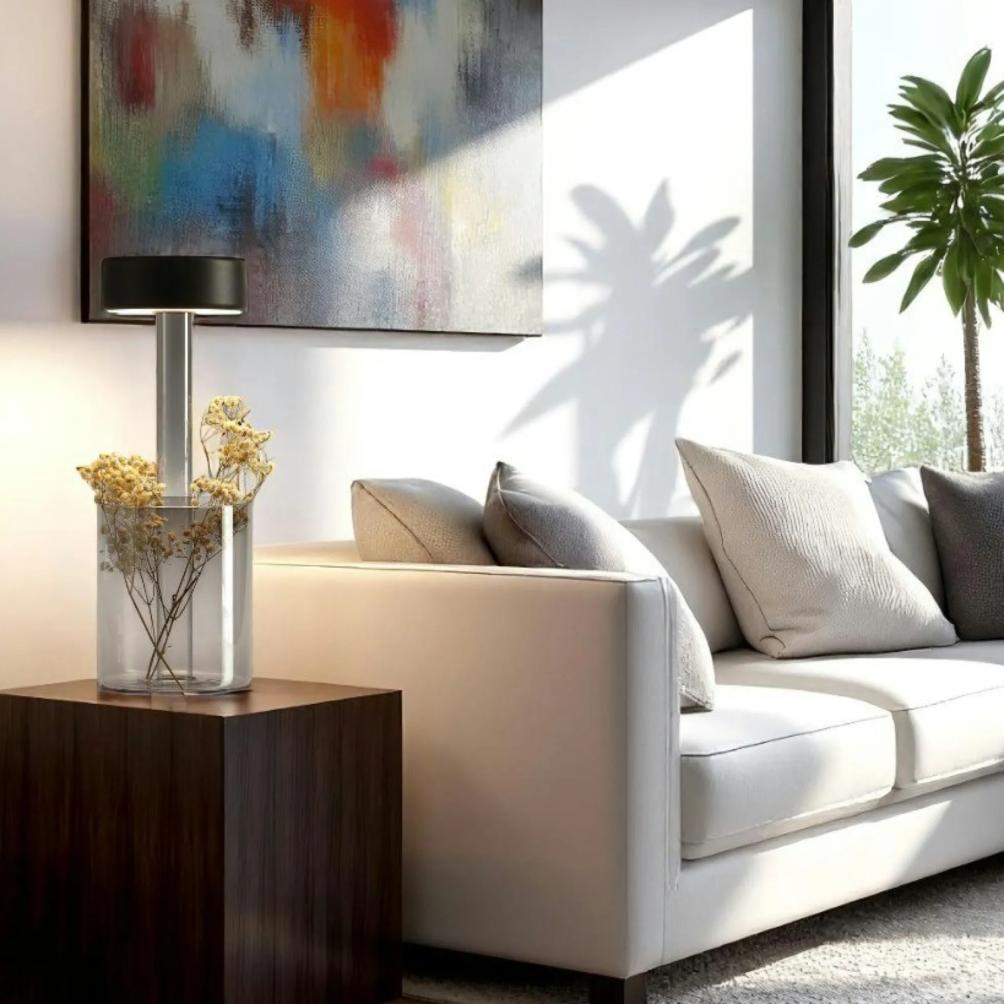 Lampe sans fil noire, avec vase en verre fumé ALMA