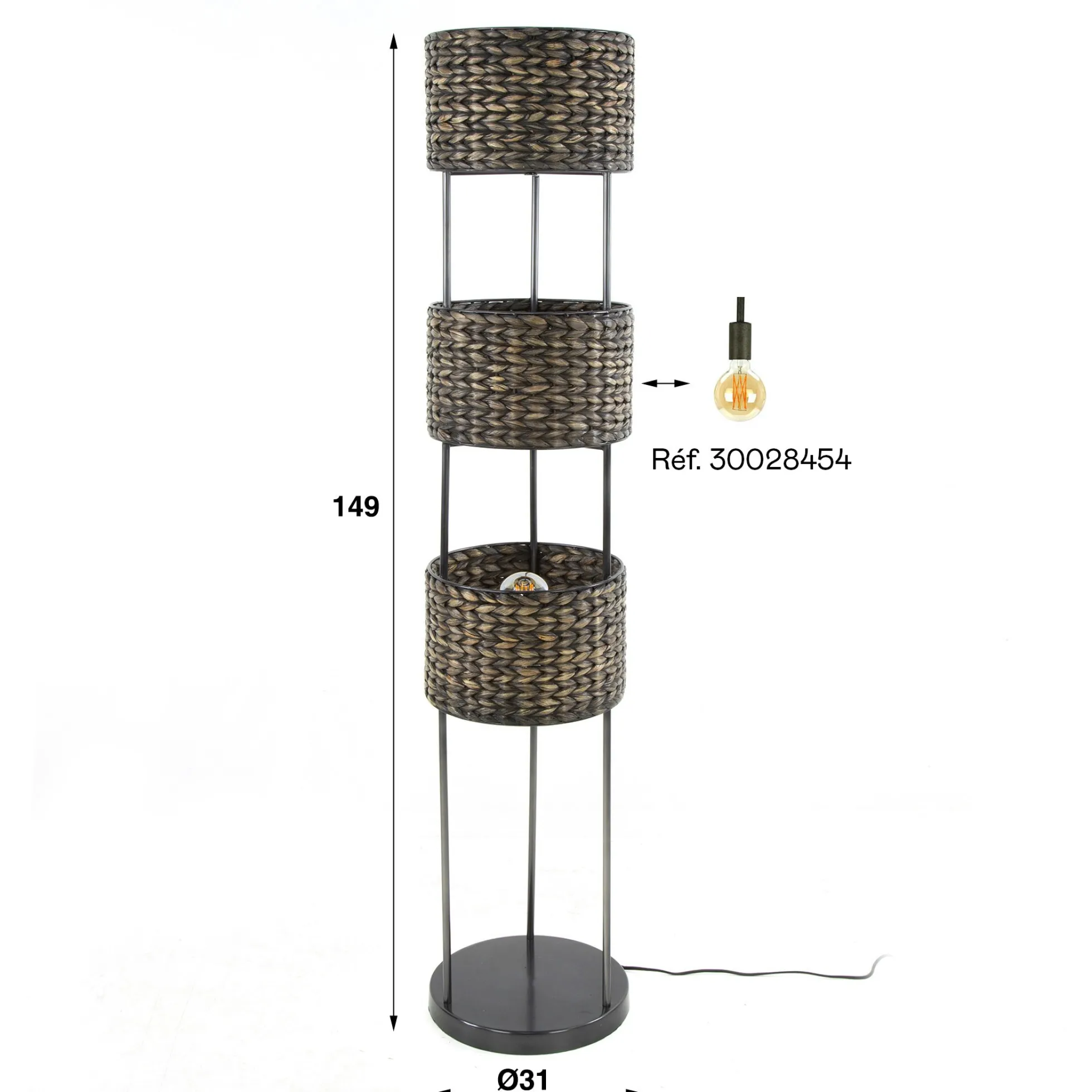 Lampe sur pied en jacinthe d'eau 3 abat-jour TASMANIE