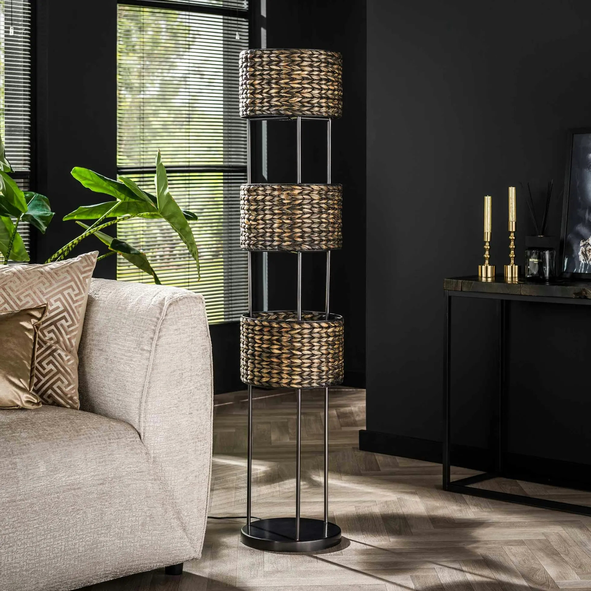 Lampe sur pied en jacinthe d'eau 3 abat-jour TASMANIE