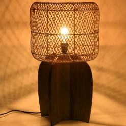 Lampe 38x38cm en rotin couleur naturelle et bois de teck recyclé SWING