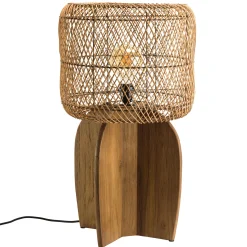 Lampe 38x38cm en rotin couleur naturelle et bois de teck recyclé SWING