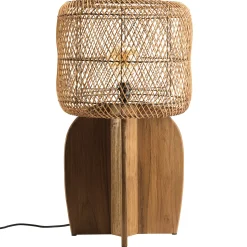 Lampe 38x38cm en rotin couleur naturelle et bois de teck recyclé SWING