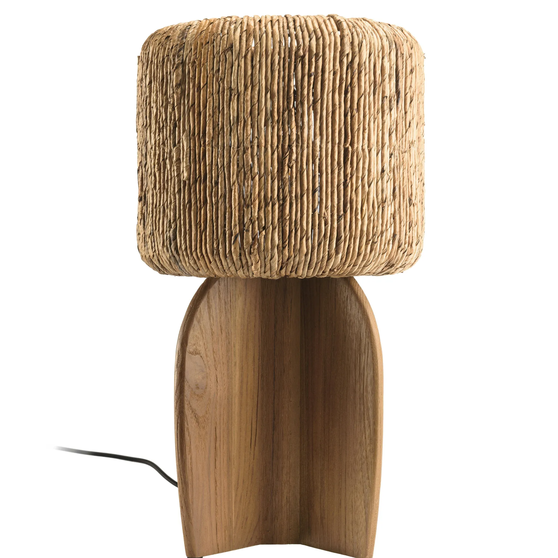 Lampe 30x30cm en rotin couleur naturelle et bois de teck recyclé SWING