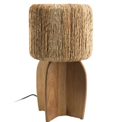Lampe 30x30cm en rotin couleur naturelle et bois de teck recyclé SWING