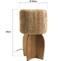 Lampe 30x30cm en rotin couleur naturelle et bois de teck recyclé SWING