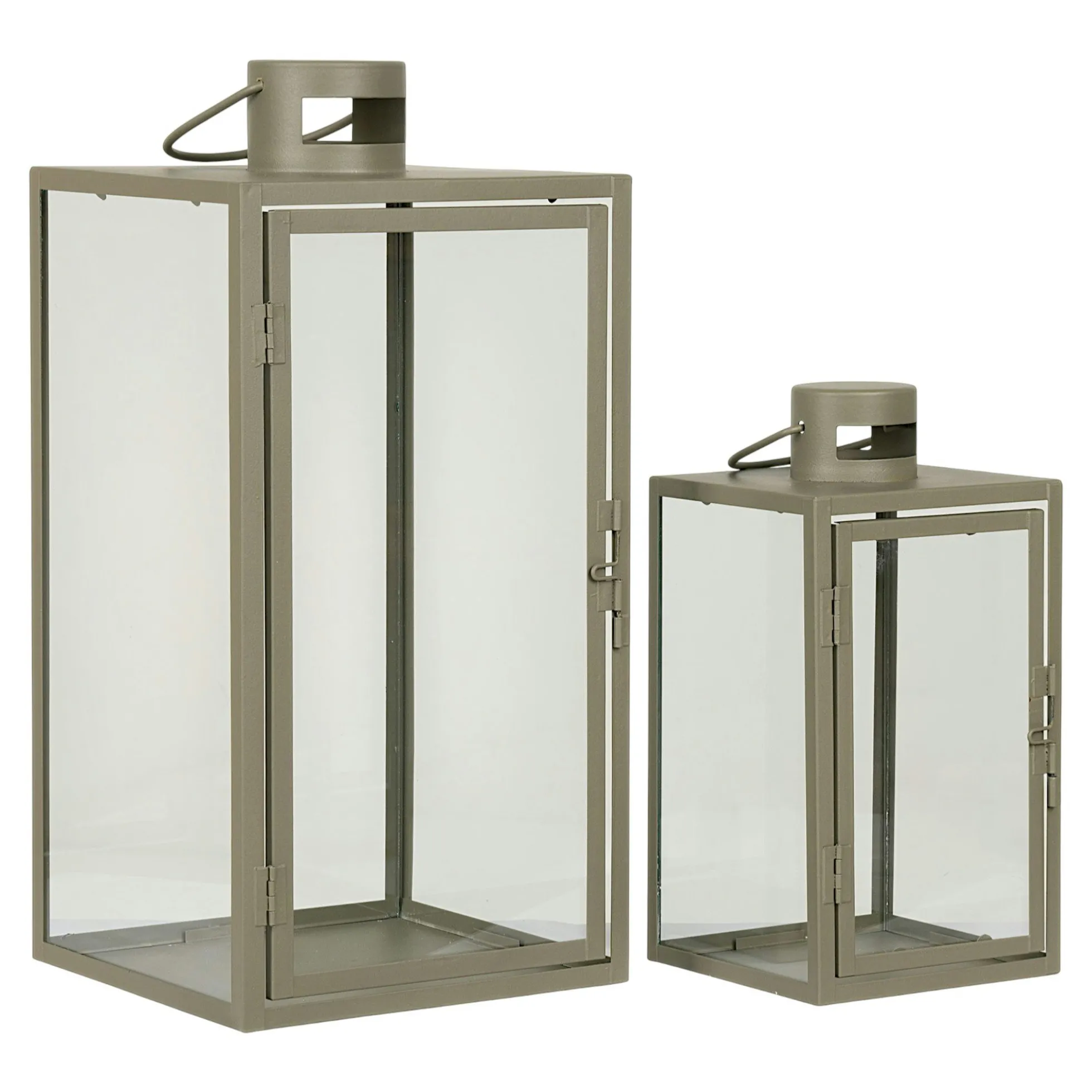 Lanterne décorative à poignée en métal beige et verre (lot de 2)