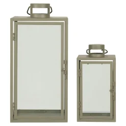 Lanterne décorative à poignée en métal beige et verre (lot de 2)
