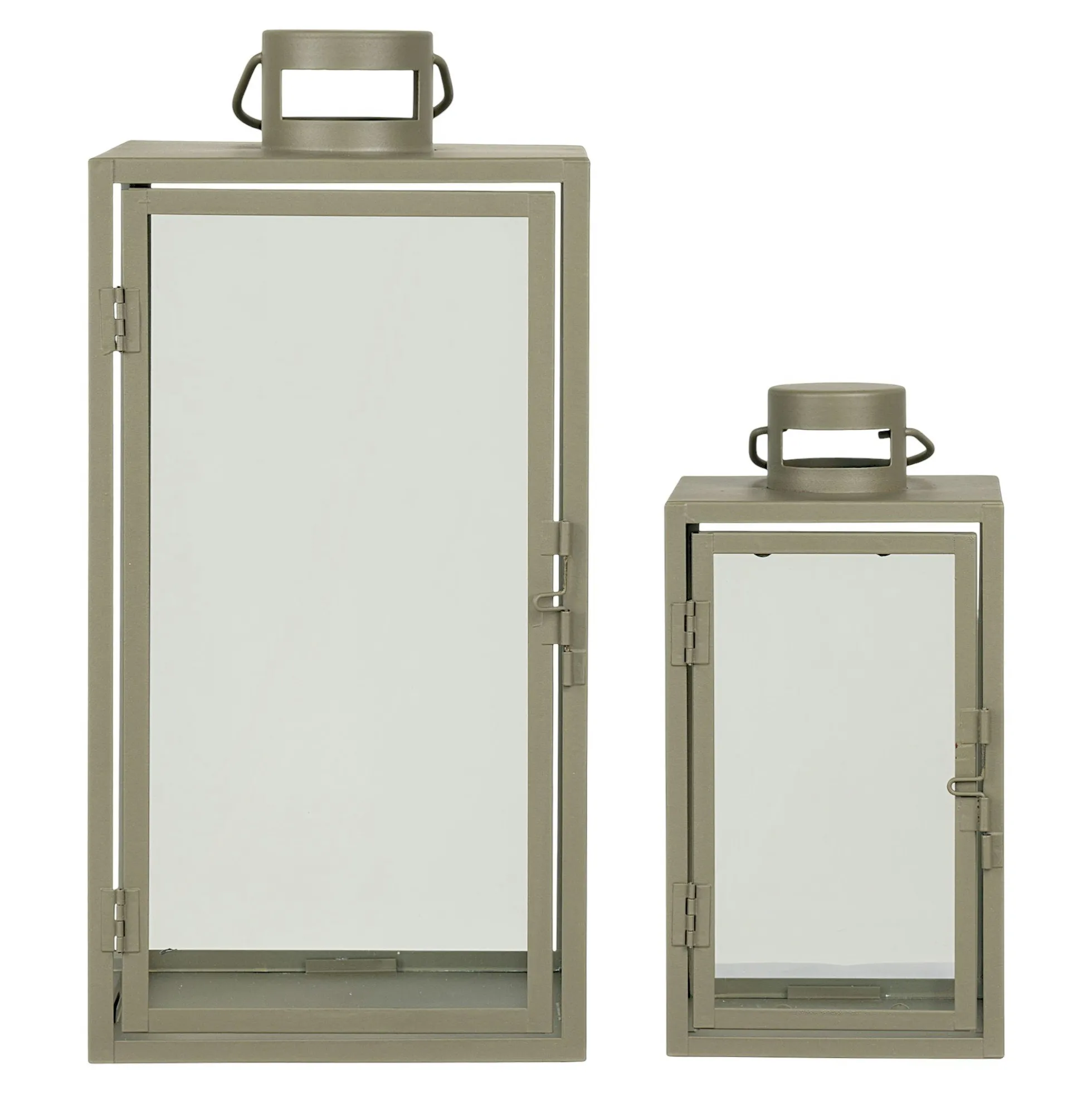 Lanterne décorative à poignée en métal beige et verre (lot de 2)