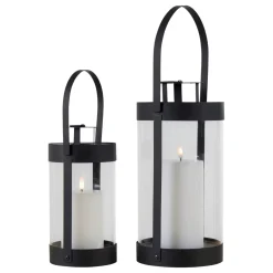 Lanterne décorative ronde métal noir et verre (lot de 2)