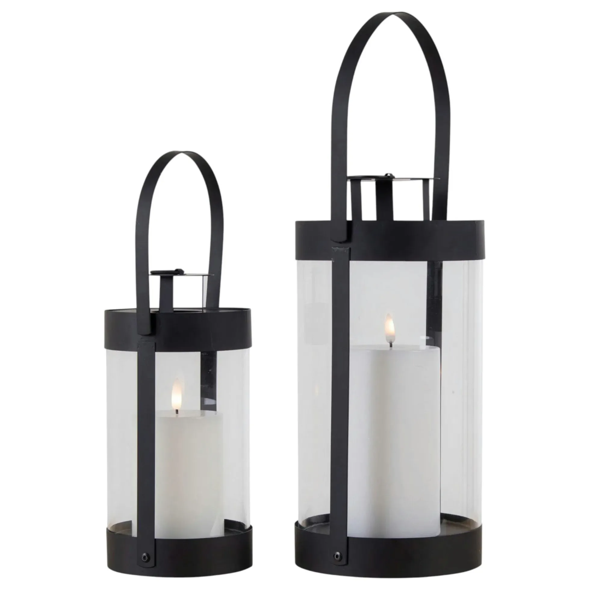 Lanterne décorative ronde métal noir et verre (lot de 2)