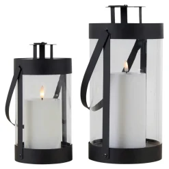 Lanterne décorative ronde métal noir et verre (lot de 2)
