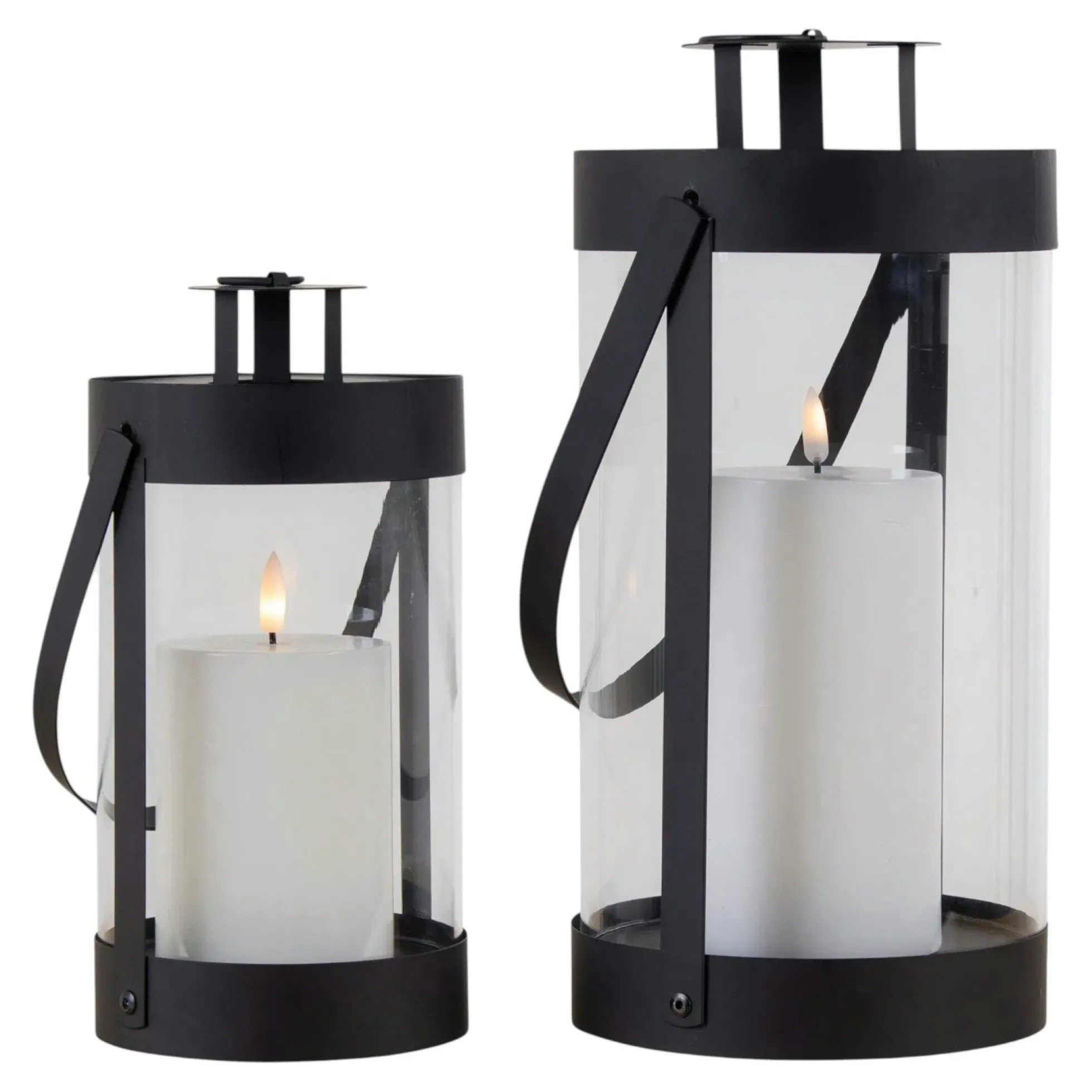 Lanterne décorative ronde métal noir et verre (lot de 2)