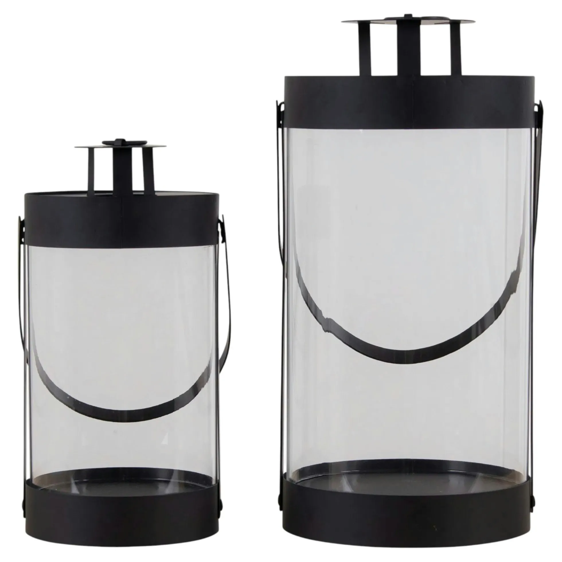Lanterne décorative ronde métal noir et verre (lot de 2)
