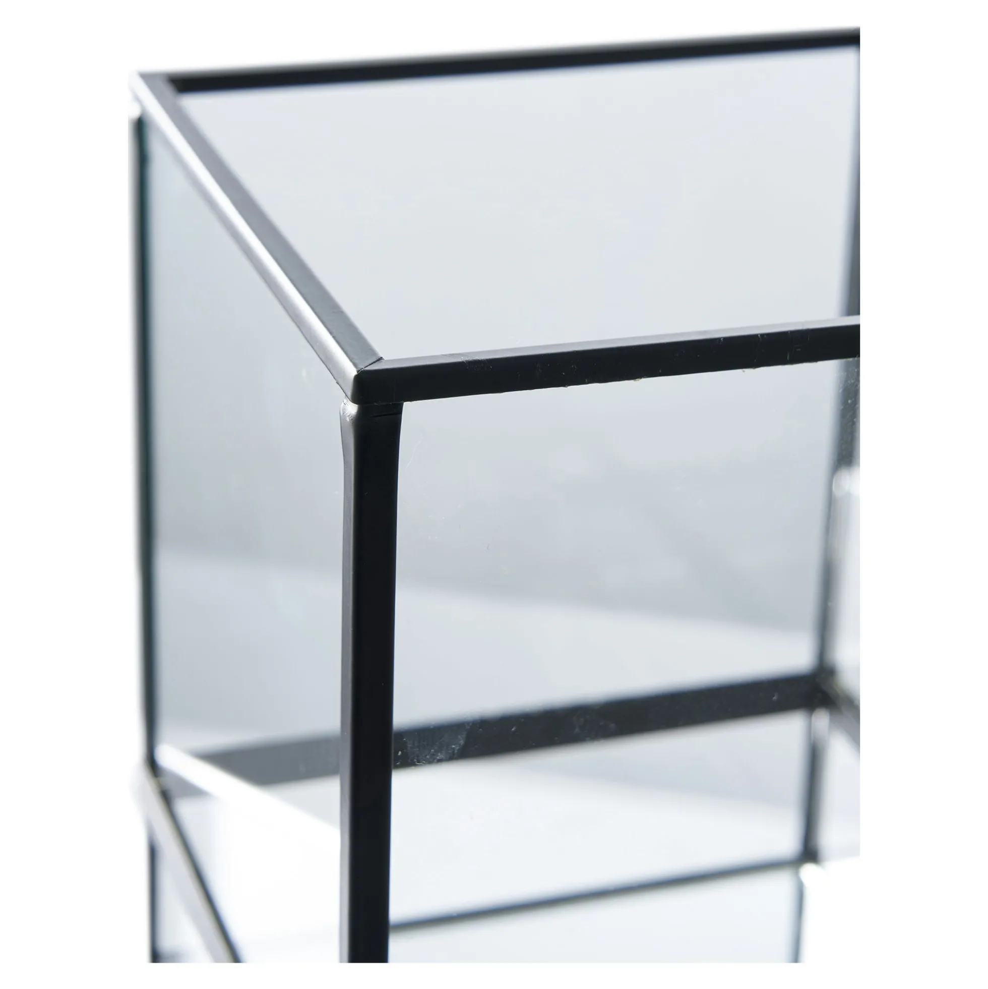 Lanterne photophore verre et métal noir - style minimaliste, forme cube