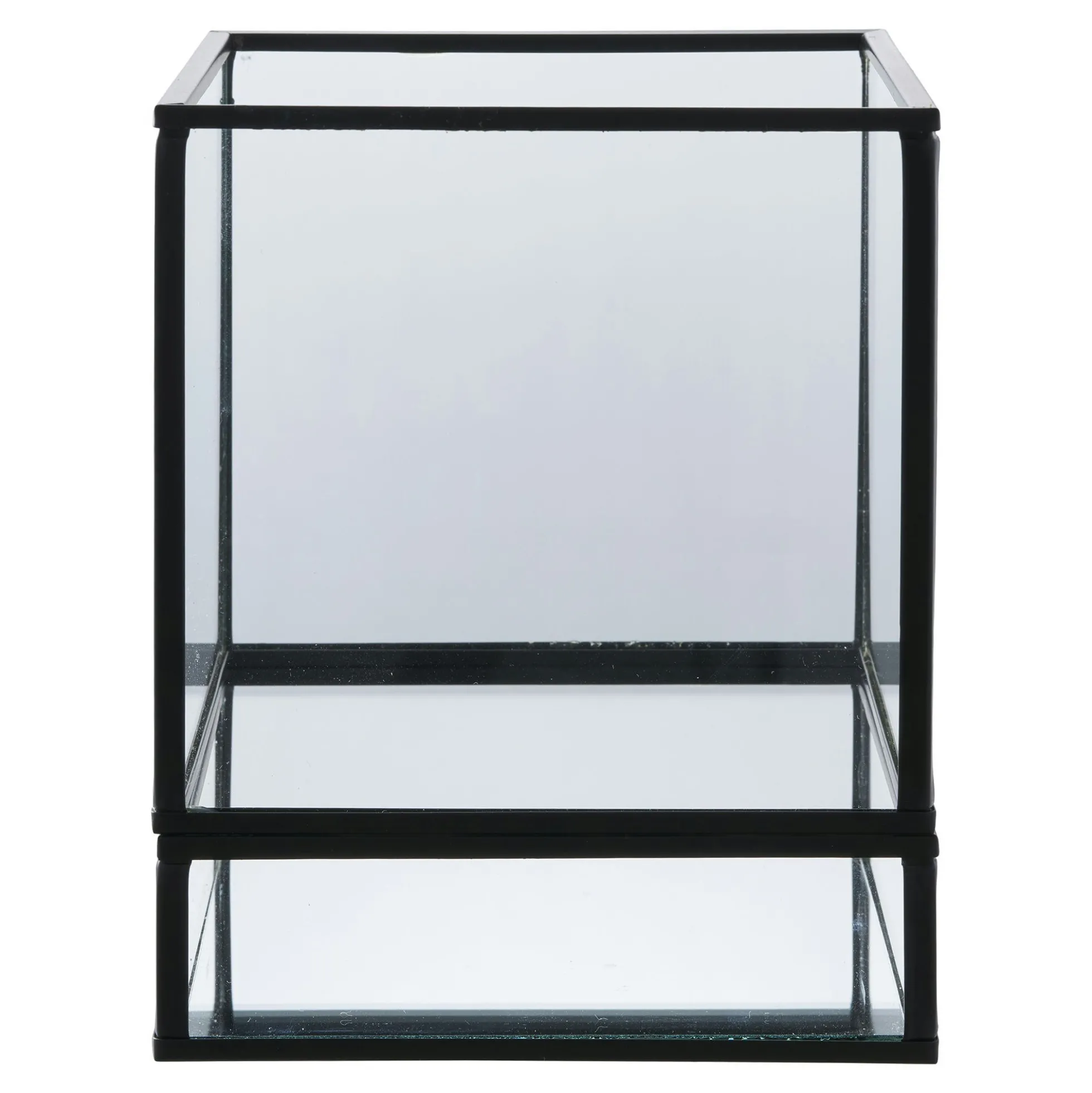 Lanterne photophore verre et métal noir - style minimaliste, forme cube
