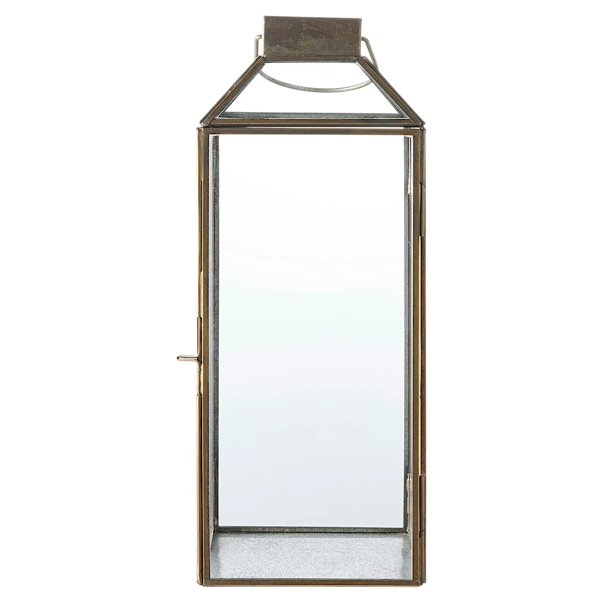 Lanterne vintage verre et métal effet usé à poignée