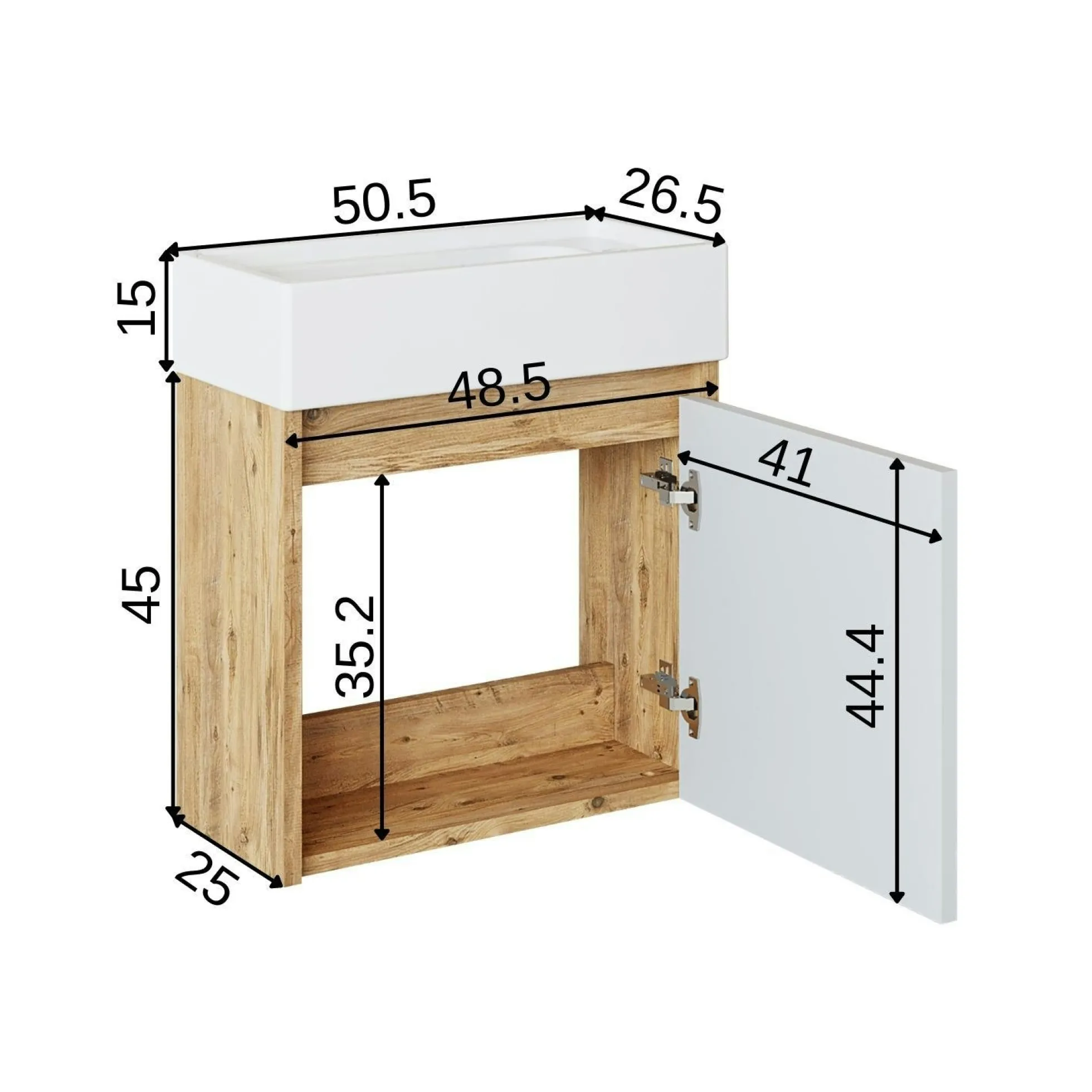 Lave-mains suspendu blanc et décor pin 1 porte LUA