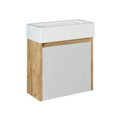 Lave-mains suspendu blanc et décor pin 1 porte LUA
