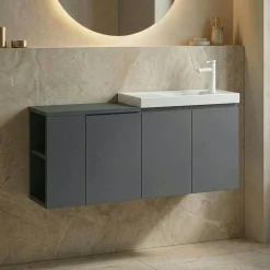 Lave-mains suspendu 110 cm anthracite 3 portes 2 niches IRIS