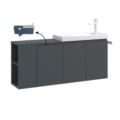Lave-mains suspendu 110 cm anthracite 3 portes 2 niches IRIS