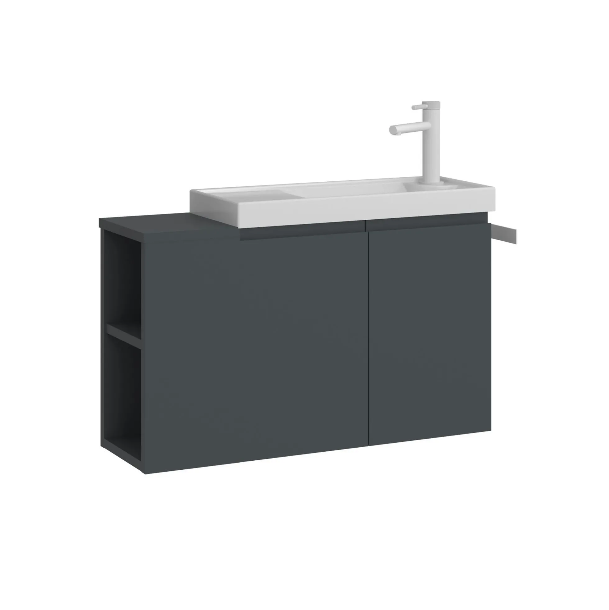 Lave-mains suspendu 80 cm anthracite 2 portes 2 niches IRIS