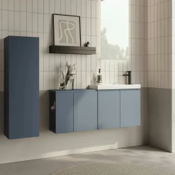 Lave-mains suspendu 110 cm bleu 3 portes 2 niches IRIS