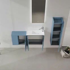 Lave-mains suspendu 110 cm bleu 3 portes 2 niches IRIS