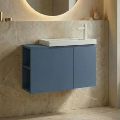 Lave-mains suspendu 80 cm bleu 2 portes 2 niches IRIS