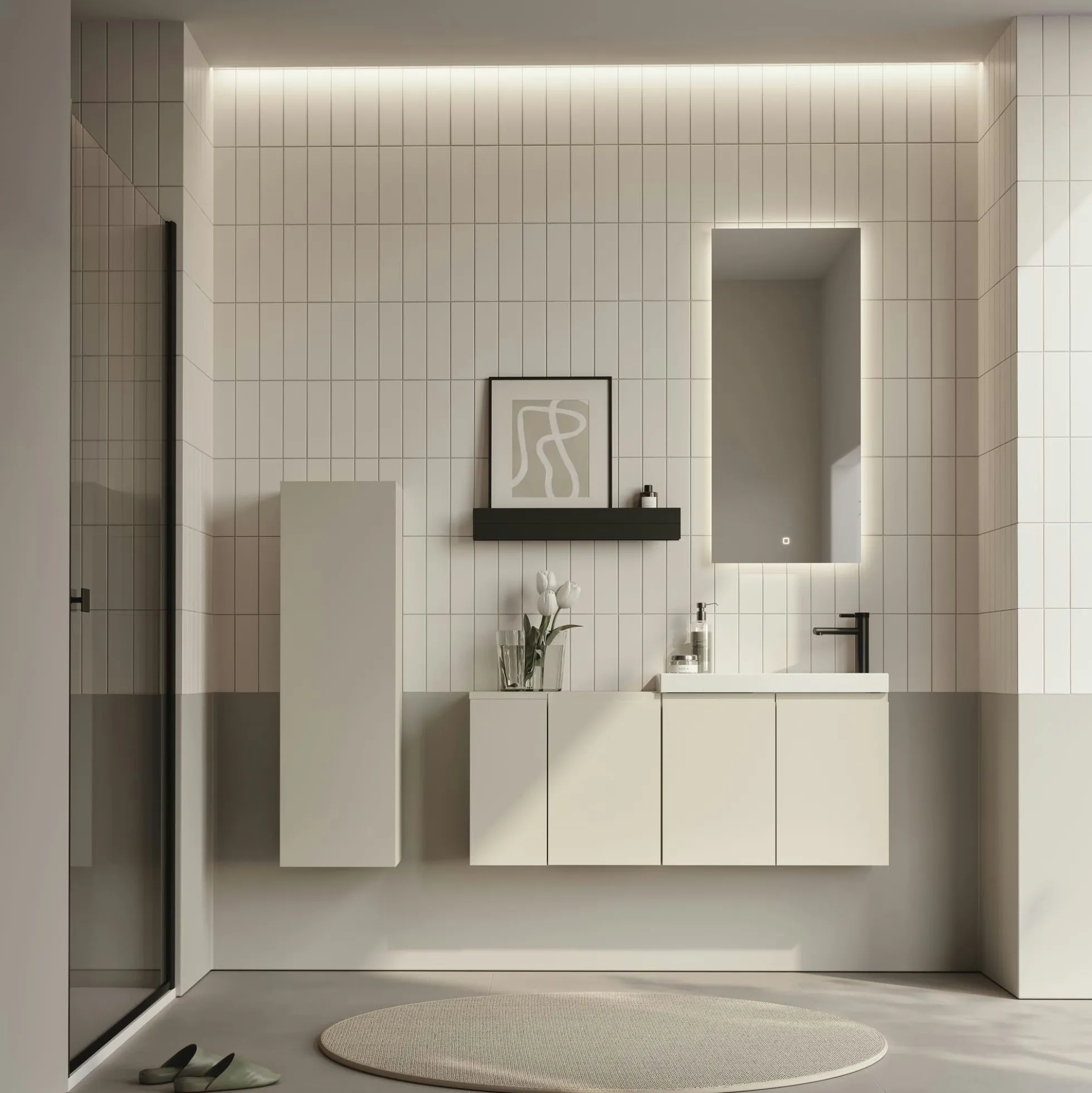 Lave-mains suspendu 110 cm cachemire 3 portes 2 niches IRIS