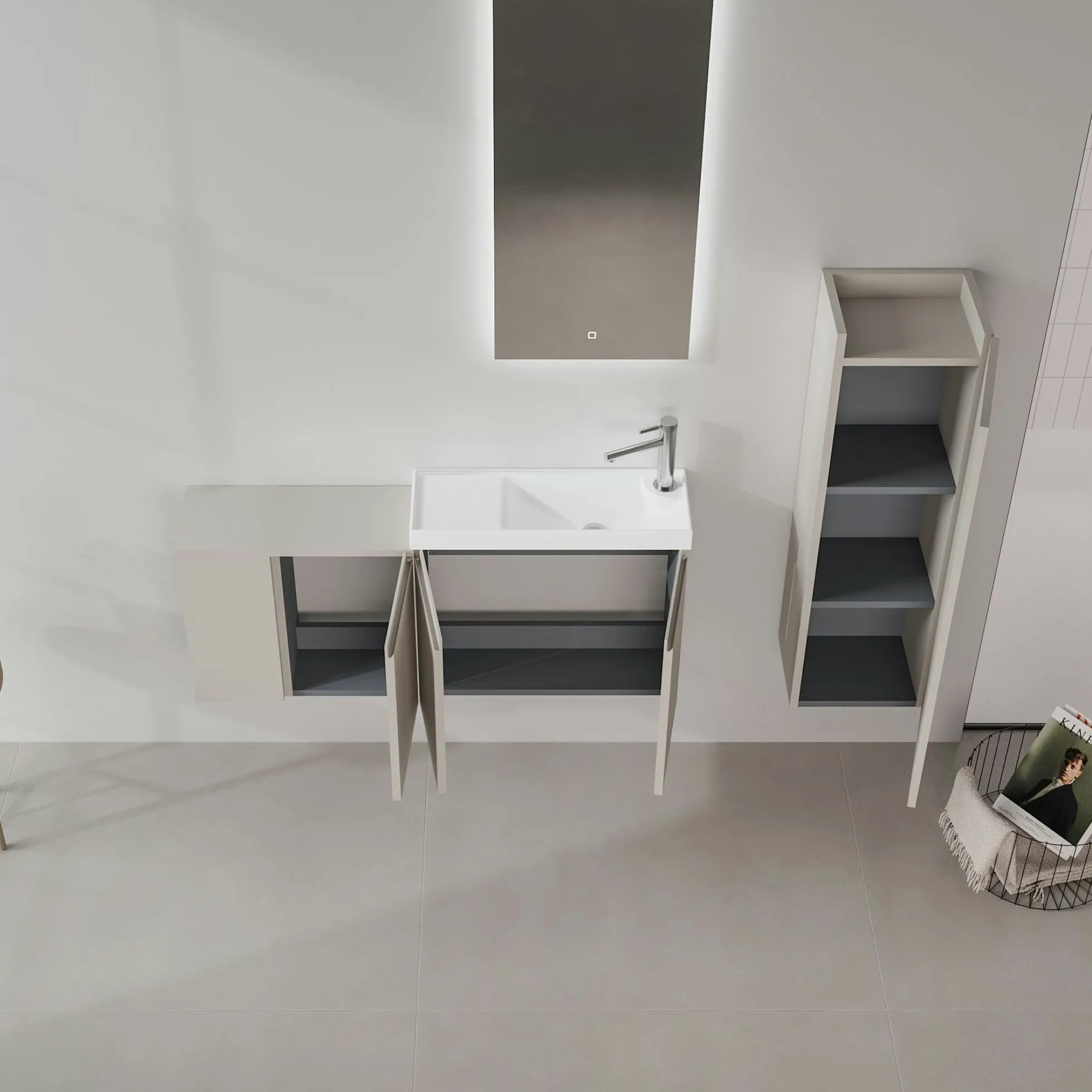 Lave-mains suspendu 110 cm cachemire 3 portes 2 niches IRIS