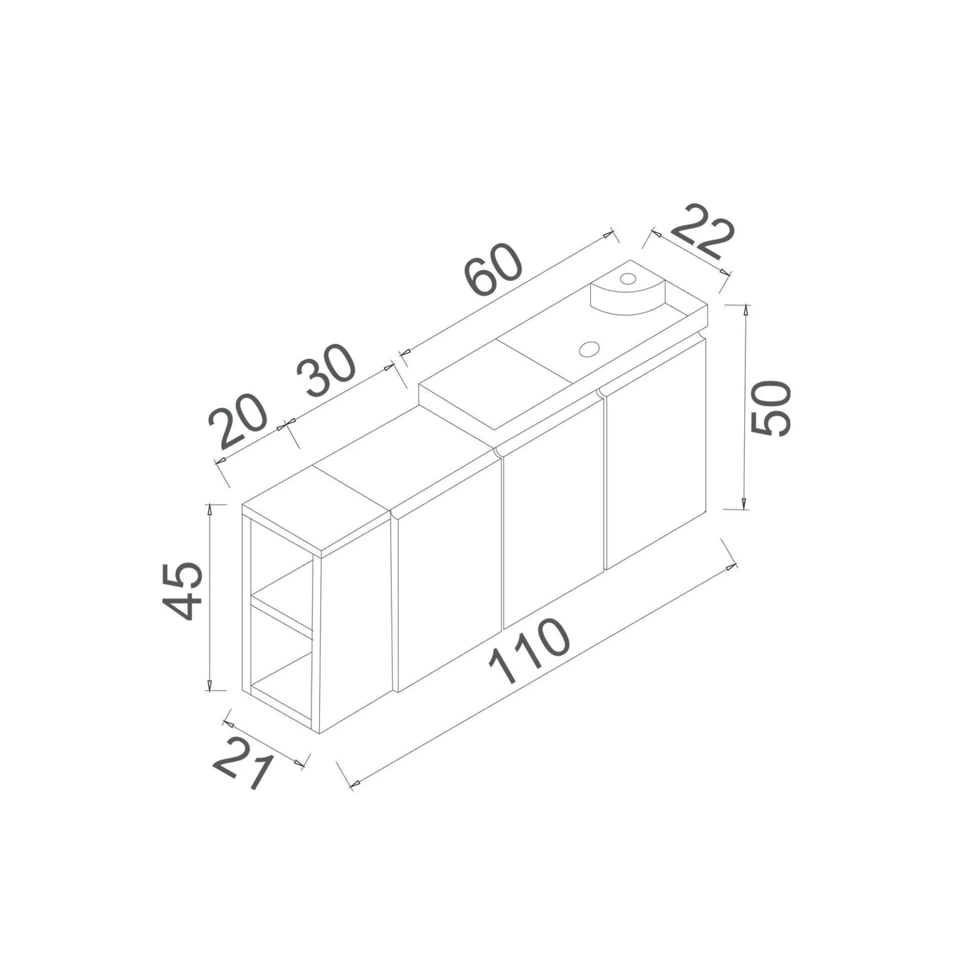 Lave-mains suspendu 110 cm cachemire 3 portes 2 niches IRIS
