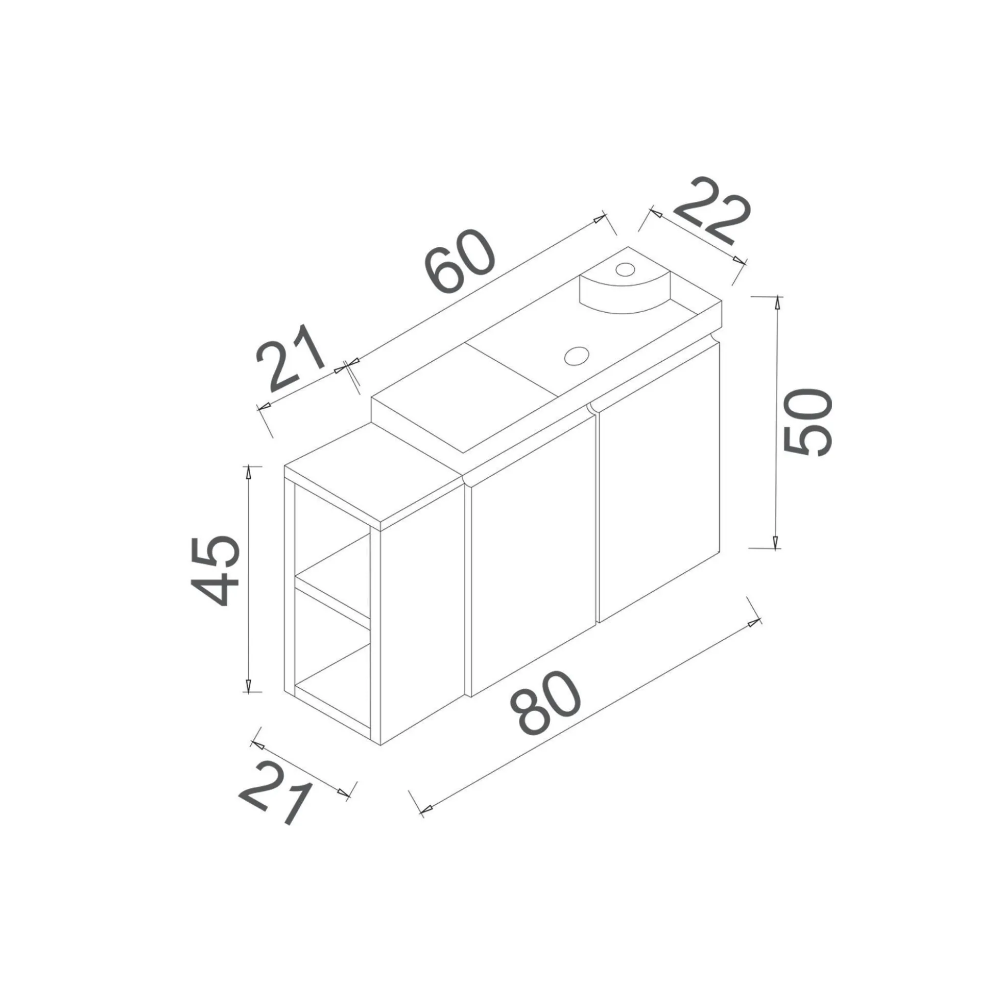 Lave-mains suspendu 80 cm cachemire 2 portes 2 niches IRIS