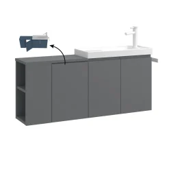 Lave-mains suspendu 110 cm gris 3 portes 2 niches IRIS