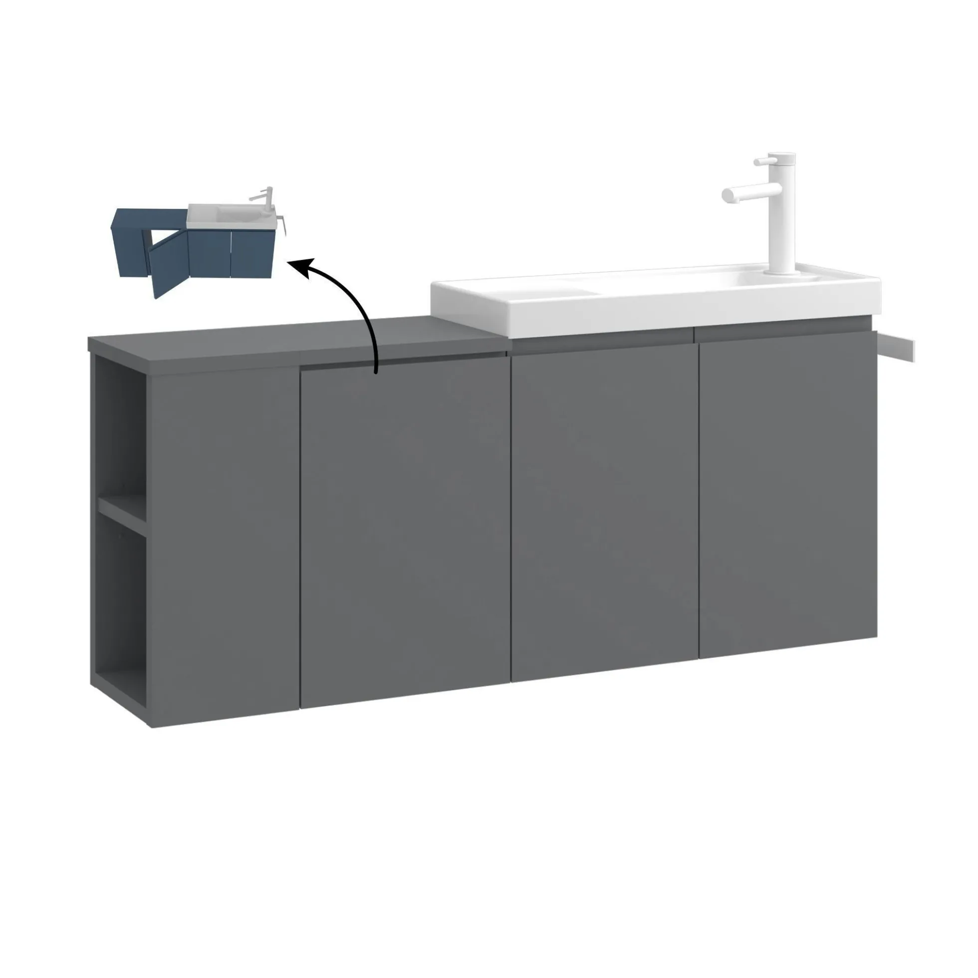 Lave-mains suspendu 110 cm gris 3 portes 2 niches IRIS