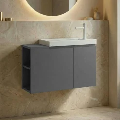 Lave-mains suspendu 80 cm gris 2 portes 2 niches IRIS