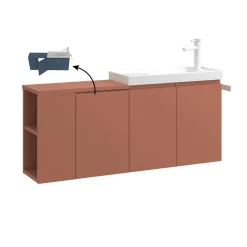 Lave-mains suspendu 110 cm rouge 3 portes 2 niches IRIS