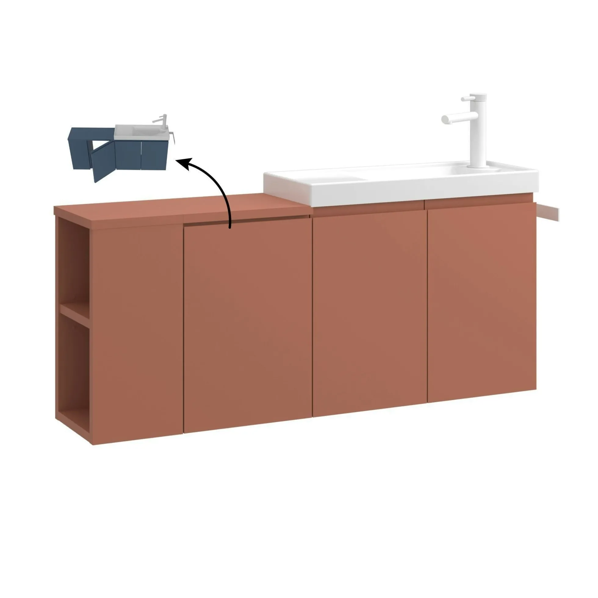 Lave-mains suspendu 110 cm rouge 3 portes 2 niches IRIS